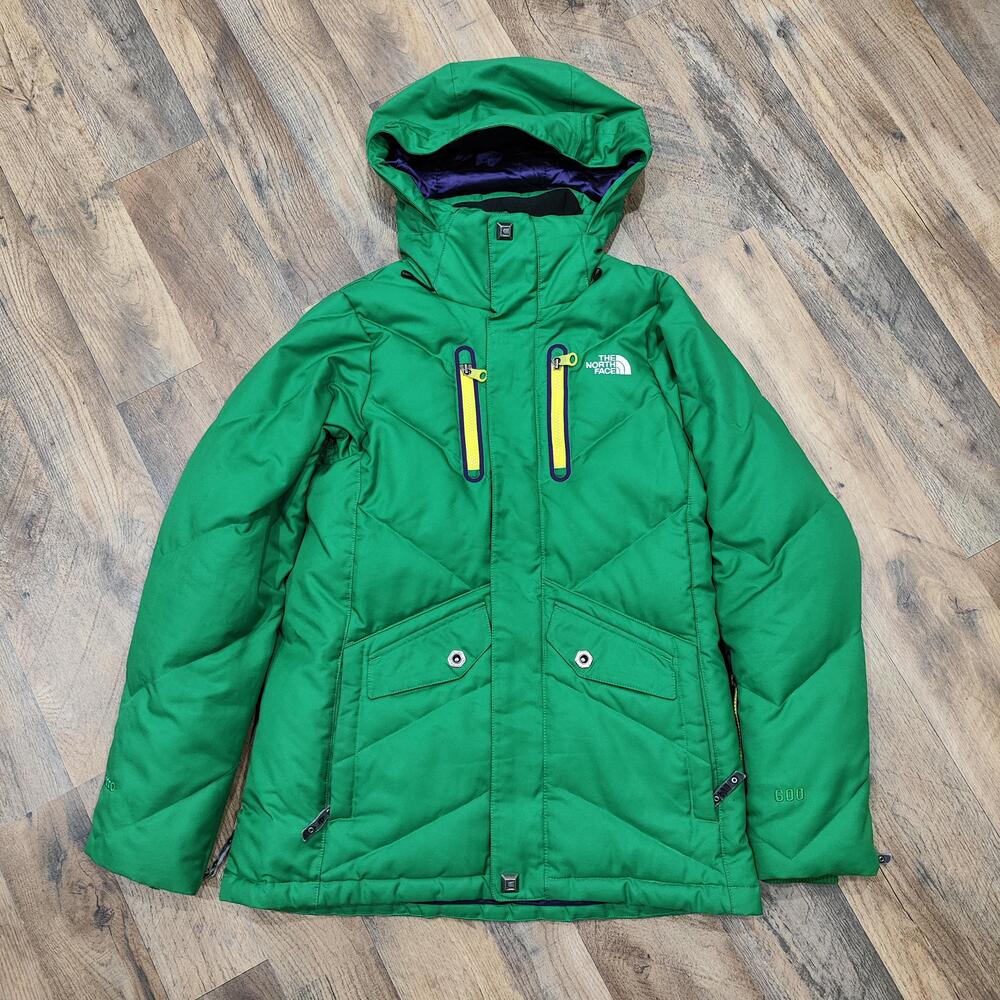 The North Face Cryptic Jacket Womens XS Green 600 Down Hooded Puffer Ski Coat